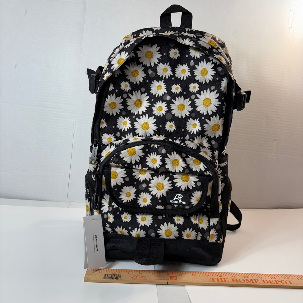 RickyH Daisy Backpack NWT Black Yellow White Floral Laptop Sleeve School‎ Bag